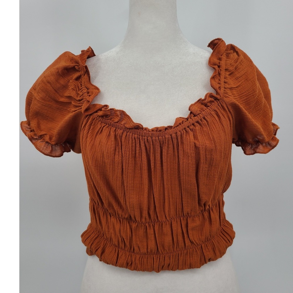 Y2k Babydoll Top M Women Rust Milkmaid Cottagecore Concert Western Crop NEW